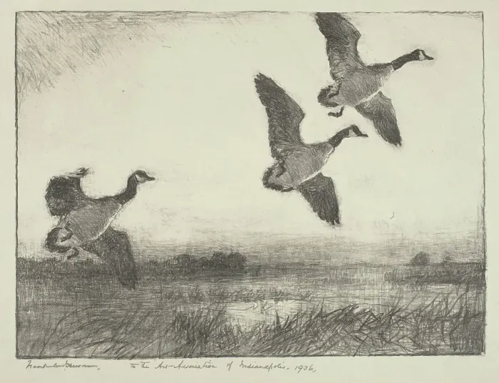 Framed Print : Three Geese, 1936. Creator: Frank Weston Benson Framed Print : Three Geese, 1936. Creator: Frank Weston Benson