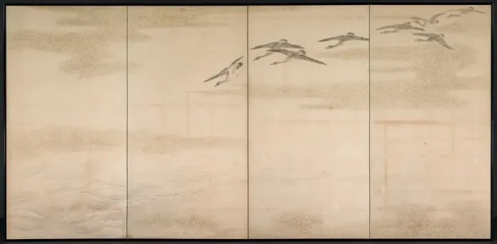 Framed Print : Geese, Reeds and Water, 1800s. Creator: Yamamoto Baiitsu (Japanese, 1783-1856)