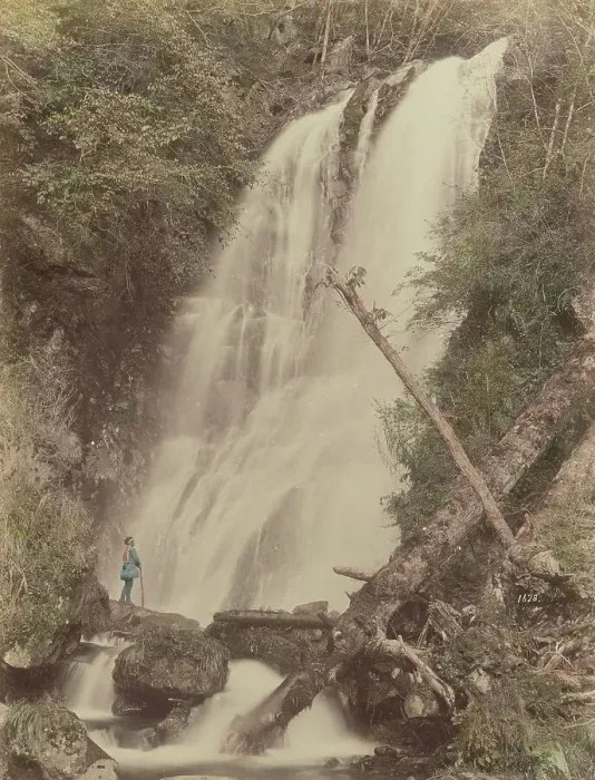 Framed Print : Gehino Taki (Waterfall) at Nikko, 1870s-1890s. Creator: Kusakabe Kimbei Framed Print : Gehino Taki (Waterfall) at Nikko, 1870s-1890s. Creator: Kusakabe Kimbei