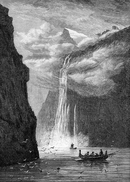 Geiranger fjord, with the Seven Sisters Fall, Norway, 1882