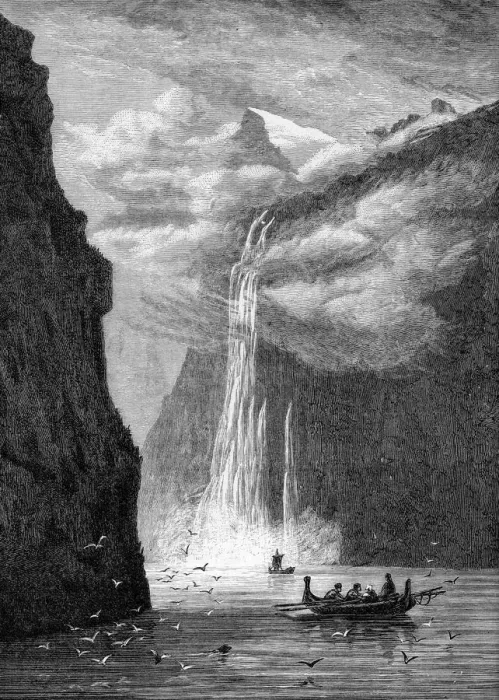 Framed Print : Geiranger fjord, with the Seven Sisters Fall, Norway, 1882 Framed Print : Geiranger fjord, with the Seven Sisters Fall, Norway, 1882