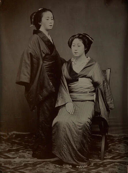 [Geisha with Attendant], 1860s. Creator: Yokoyama Matsusaburo