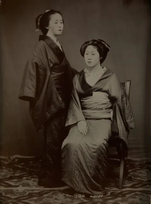 Framed Print : [Geisha with Attendant], 1860s. Creator: Yokoyama Matsusaburo