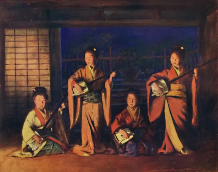 Framed Print : Geisha Girls, 1903. Artist: Mortimer L Menpes Framed Print : Geisha Girls, 1903. Artist: Mortimer L Menpes