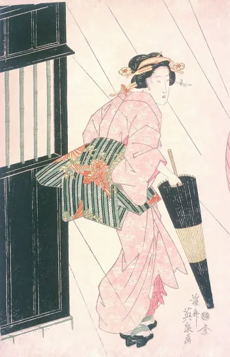 Framed Print : Geisha in Rain, 19th century. Creator: Ikeda Eisen Framed Print : Geisha in Rain, 19th century. Creator: Ikeda Eisen