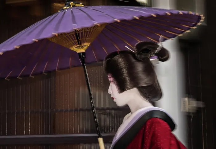 Framed Print : Geisha in the Rain (B). Creator: Dorte Verner Framed Print : Geisha in the Rain (B). Creator: Dorte Verner