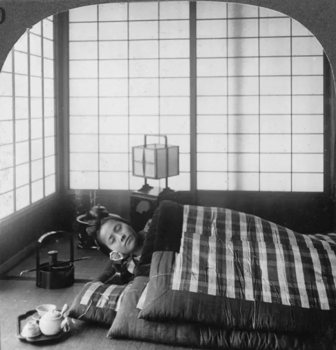 Framed Print : A geisha sleeping in a tea house, Hikone, Japan, 1904. Artist: Underwood & Underwood Framed Print : A geisha sleeping in a tea house, Hikone, Japan, 1904. Artist: Underwood & Underwood