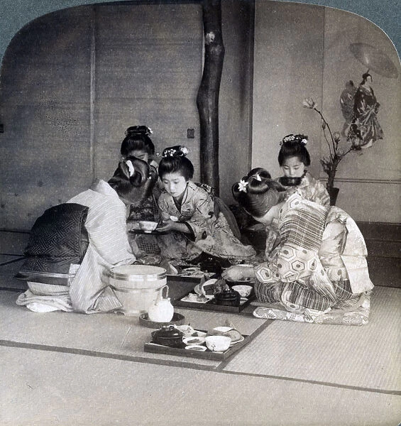 Geishas at dinner, Tokyo, Japan, 1904. Artist: Underwood & Underwood
