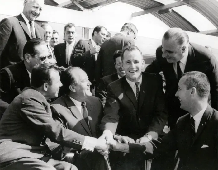 Framed Print : Gemini 4 Astronauts meet Yuri Gagarin, Paris, France, 1965. Creator: NASA Framed Print : Gemini 4 Astronauts meet Yuri Gagarin, Paris, France, 1965. Creator: NASA