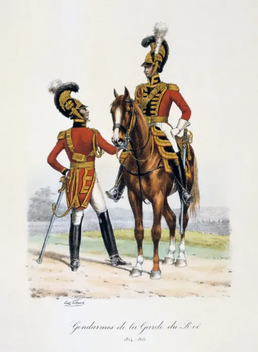 Framed Print : Gendarmes de la Garde du Roi, 1814-15. Artist: Eugene Titeux Framed Print : Gendarmes de la Garde du Roi, 1814-15. Artist: Eugene Titeux