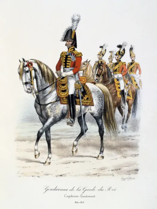 Framed Print : Gendarmes de la Garde du Roi, Capitaine-Lieutenant, 1814-15 Artist: Eugene Titeux Framed Print : Gendarmes de la Garde du Roi, Capitaine-Lieutenant, 1814-15 Artist: Eugene Titeux