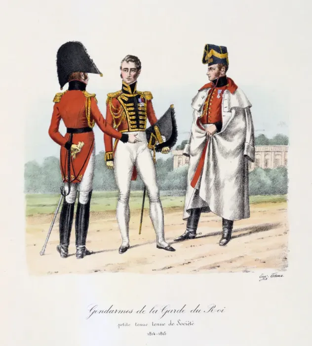 Framed Print : Gendarmes de la Garde du Roi, Petite Tenue and Tenue de Societe, 1814-15 Artist: Eugene Titeux Framed Print : Gendarmes de la Garde du Roi, Petite Tenue and Tenue de Societe, 1814-15 Artist: Eugene Titeux