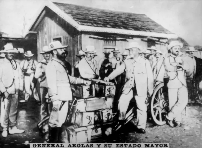 Framed Print : General Arolas and his military chiefs, (1896), 1920s Framed Print : General Arolas and his military chiefs, (1896), 1920s