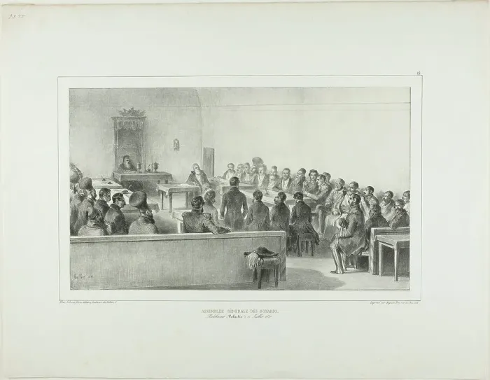 Framed Print : General Assembly of the Boyards, Bucharest, Wallachia, July 15, 1837, 1839. Creator: Auguste Raffet