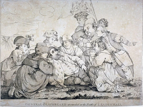 General Blackbeard wounded at the battle of Leadenhall, 1784. Artist