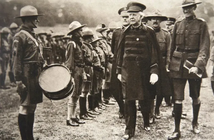 Framed Print : General Bramwell Booth inspecting boy scouts, London, 1925. Artist:s and G