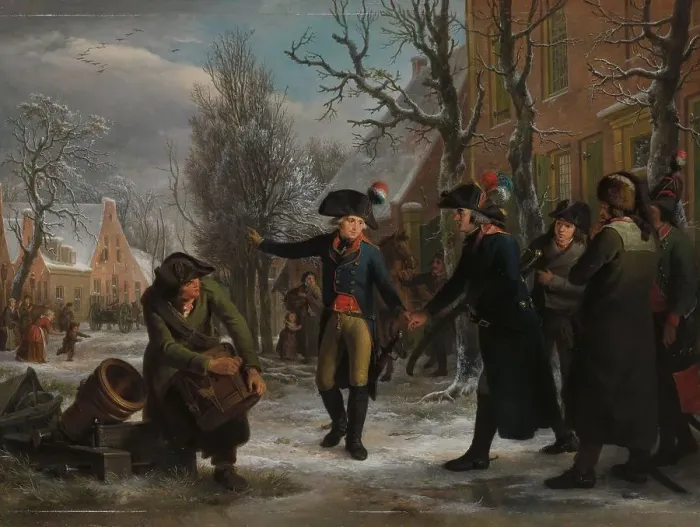 Framed Print : General Daendels Taking Leave of Lieutenant-Colonel Krayenhoff, 1795. Creator: Adriaan De Lelie Framed Print : General Daendels Taking Leave of Lieutenant-Colonel Krayenhoff, 1795. Creator: Adriaan De Lelie