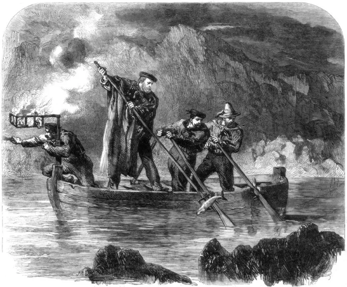 Framed Print : General Garibaldi spearing fish by night off Caprera, Sardinia, Italy, 1861. Artist: Frank Vizetelly Framed Print : General Garibaldi spearing fish by night off Caprera, Sardinia, Italy, 1861. Artist: Frank Vizetelly