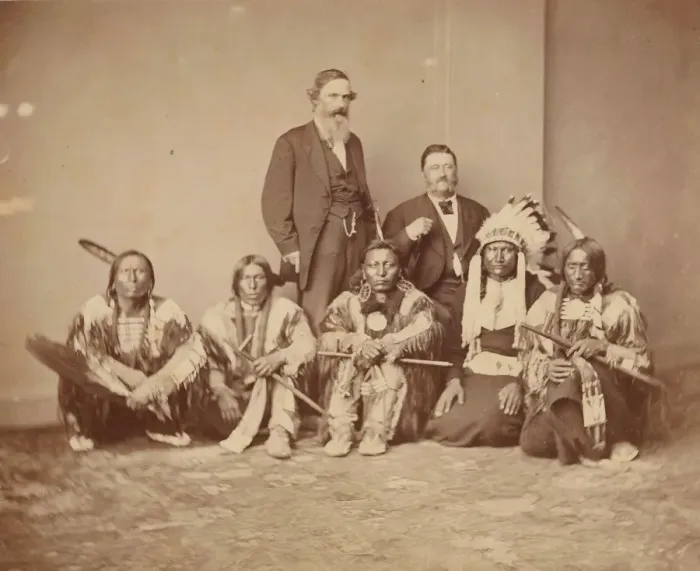 Framed Print : General J. E. Smith and Indians, 1870s. Creator: Mathew Brady Framed Print : General J. E. Smith and Indians, 1870s. Creator: Mathew Brady