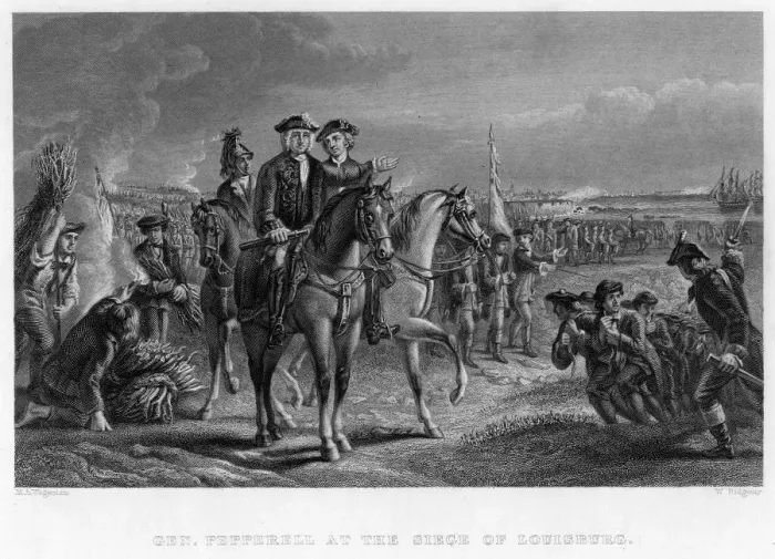 Framed Print : General Pepperell at the Siege of Louisburg, Canada, 18th century. Artist: W Ridgeway