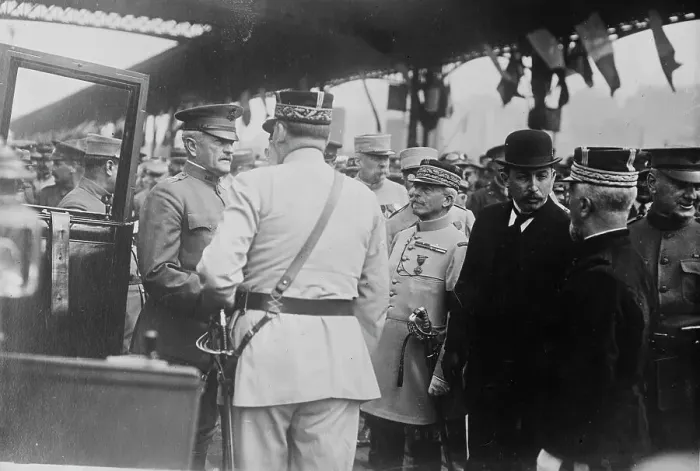 Framed Print : General Pershing, Gen. Pelletier, Gen. Dumas, Rene Besnard, 13 Jun 1917. Creator: Bain News Service Framed Print : General Pershing, Gen. Pelletier, Gen. Dumas, Rene Besnard, 13 Jun 1917. Creator: Bain News Service