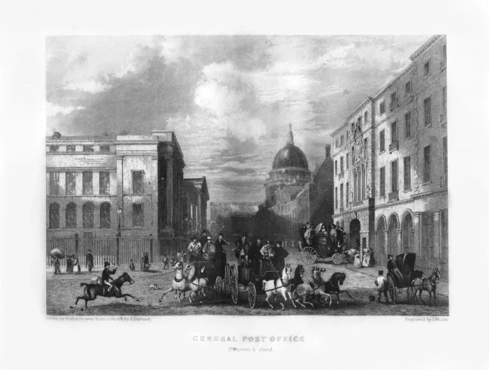 Framed Print : General Post Office, London, 19th century. Artist: J Woods Framed Print : General Post Office, London, 19th century. Artist: J Woods