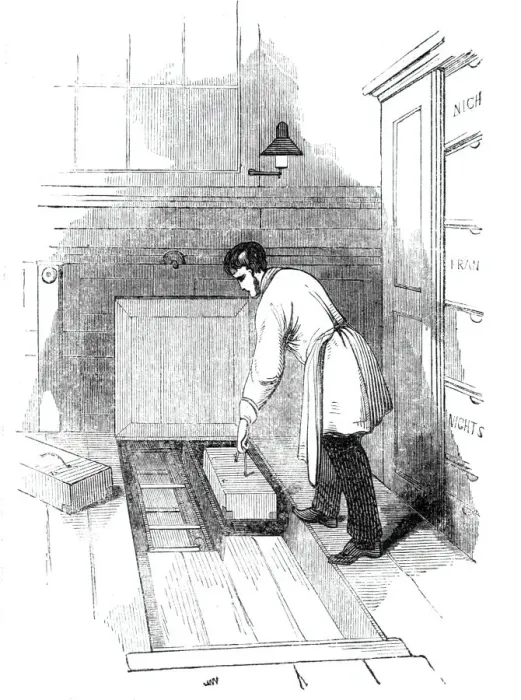 Framed Print : The General Post-Office; The Office Letter Railroad, 1844. Creator: Unknown Framed Print : The General Post-Office; The Office Letter Railroad, 1844. Creator: Unknown