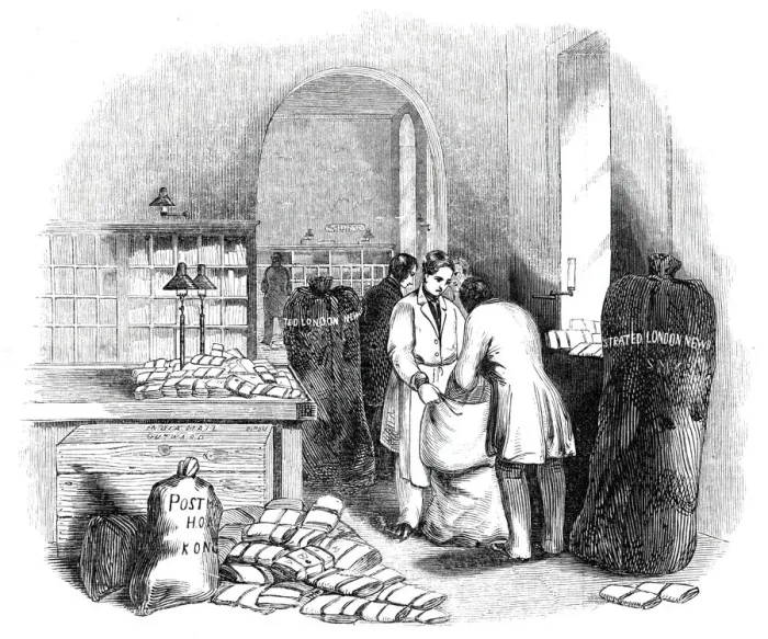 Framed Print : The General Post-Office; Packing the Indian Mail, 1844. Creator: Unknown Framed Print : The General Post-Office; Packing the Indian Mail, 1844. Creator: Unknown