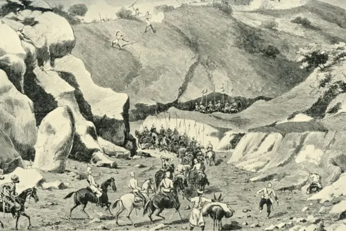 Framed Print : General Roberts... Attacked by ghilzais in the Shutargardan Pass, September 27, 1879, (1901) Framed Print : General Roberts... Attacked by ghilzais in the Shutargardan Pass, September 27, 1879, (1901)