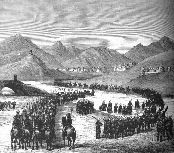 Framed Print : General Rosss Division crossing the Logar River on its way to meet Sir Donald Stewart, c1880 Framed Print : General Rosss Division crossing the Logar River on its way to meet Sir Donald Stewart, c1880