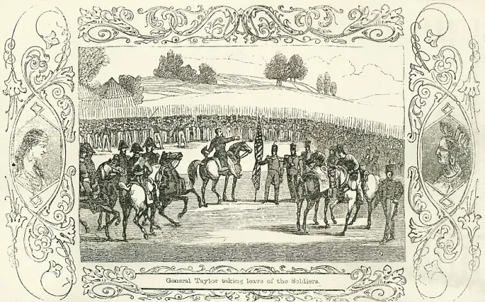 Framed Print : General Taylor taking leave of the Soldiers, 1849. Creator: Unknown Framed Print : General Taylor taking leave of the Soldiers, 1849. Creator: Unknown