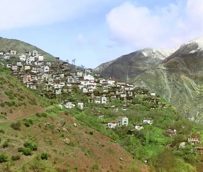 Framed Print : General view of Artvin from the small town of Svet, between 1905 and 1915. Creator: Sergey Mikhaylovich Prokudin-Gorsky Framed Print : General view of Artvin from the small town of Svet, between 1905 and 1915. Creator: Sergey Mikhaylovich Prokudin-Gorsky