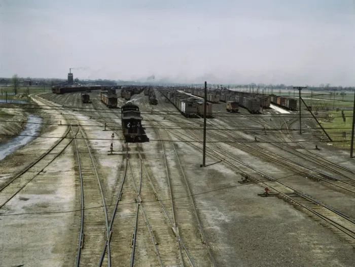 Framed Print : General view of part of the Bensenville freight yard of the Chicago, Milwaukee... Illinois, 1943. Creator: Jack Delano Framed Print : General view of part of the Bensenville freight yard of the Chicago, Milwaukee... Illinois, 1943. Creator: Jack Delano
