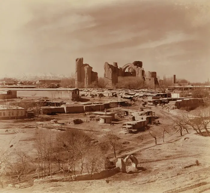 Framed Print : General view of the Bibi-Khanym mosque from Shakh-i Zindeh, Samarkand, between 1905 and 1915. Creator: Sergey Mikhaylovich Prokudin-Gorsky Framed Print : General view of the Bibi-Khanym mosque from Shakh-i Zindeh, Samarkand, between 1905 and 1915. Creator: Sergey Mikhaylovich Prokudin-Gorsky