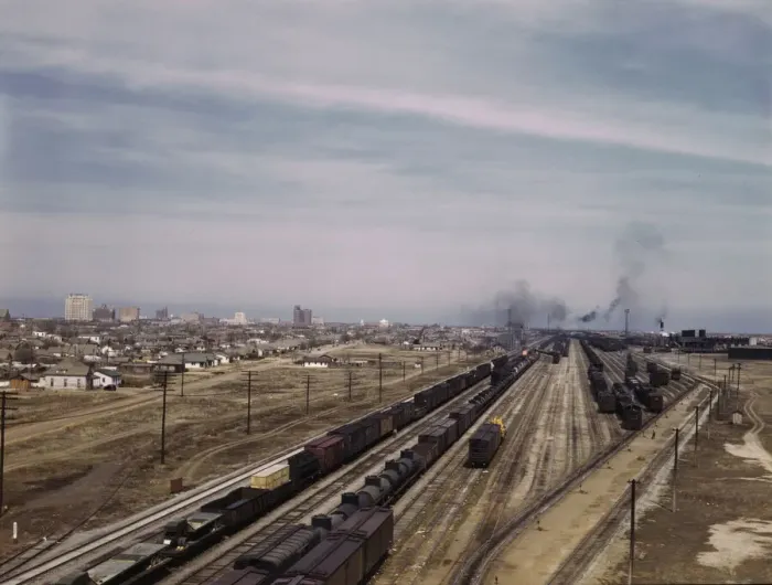 Framed Print : General view of the city and the Atchison, Topeka, and Santa Fe Railroad, Amarillo, Texas, 1943. Creator: Jack Delano Framed Print : General view of the city and the Atchison, Topeka, and Santa Fe Railroad, Amarillo, Texas, 1943. Creator: Jack Delano