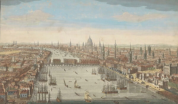 A general view of the city of London, next the river Thames, 1751. Creator: Thomas Bowles