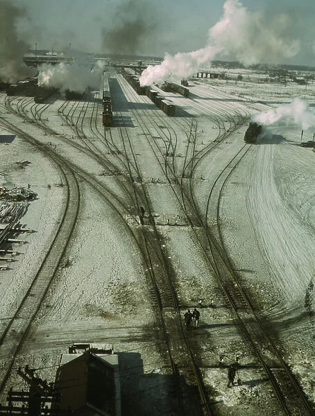 General view of one of the classification yards of the C & NW RR, Chicago, Ill. 1942. Creator: Jack Delano