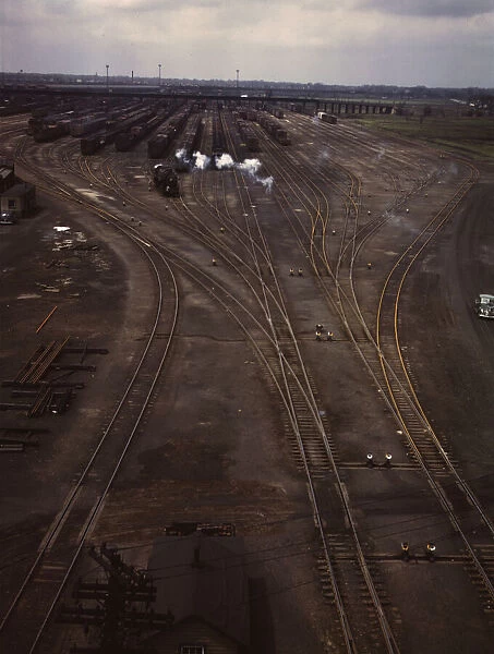General view of one of the departure yards at C & NW RRs Proviso yard, Chicago, Ill. 1943. Creator: Jack Delano