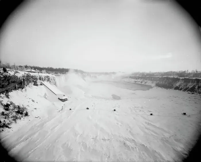 Framed Print : General view of falls in winter, between 1880 and 1901. Creator: Unknown Framed Print : General view of falls in winter, between 1880 and 1901. Creator: Unknown