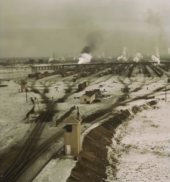 Framed Print : General view of the hump, Chicago and North Western railroad classification yard, Chicago, 1942. Creator: Jack Delano Framed Print : General view of the hump, Chicago and North Western railroad classification yard, Chicago, 1942. Creator: Jack Delano