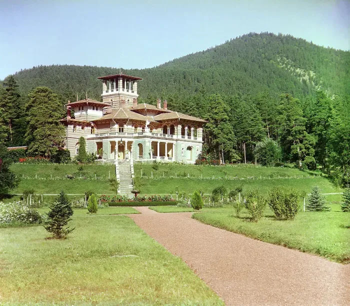 Framed Print : General view of the Likanskii Palace from the Kura River, between 1905 and 1915. Creator: Sergey Mikhaylovich Prokudin-Gorsky Framed Print : General view of the Likanskii Palace from the Kura River, between 1905 and 1915. Creator: Sergey Mikhaylovich Prokudin-Gorsky