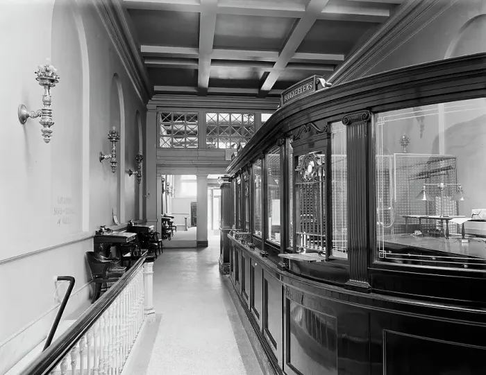 Framed Print : General view looking towards front, 34th St. National Bank, New York City, between 1900 and 1910. Creator: Unknown Framed Print : General view looking towards front, 34th St. National Bank, New York City, between 1900 and 1910. Creator: Unknown
