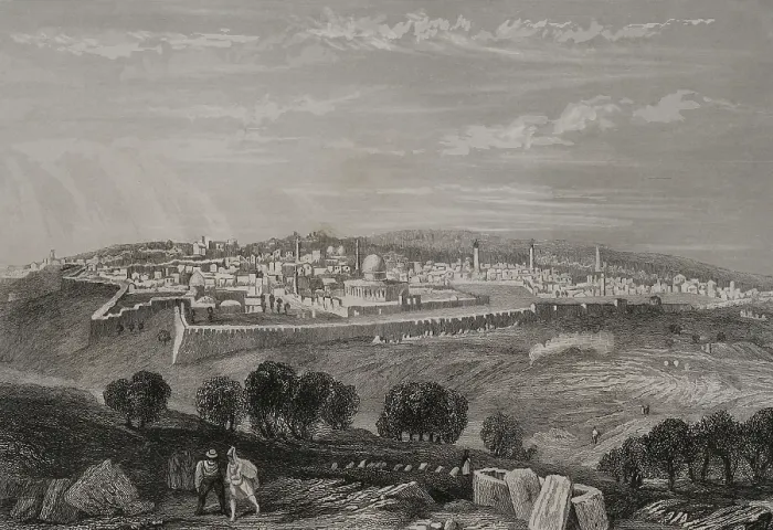 Framed Print : General view from the Mount of Olives, Jerusalem. 1840. Creator: Emile Rouargue Framed Print : General view from the Mount of Olives, Jerusalem. 1840. Creator: Emile Rouargue