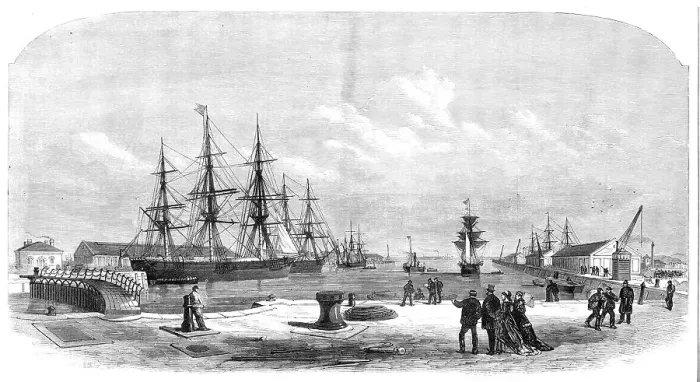 Framed Print : General view of the new docks a Millwall, 1868. Creator: Unknown Framed Print : General view of the new docks a Millwall, 1868. Creator: Unknown