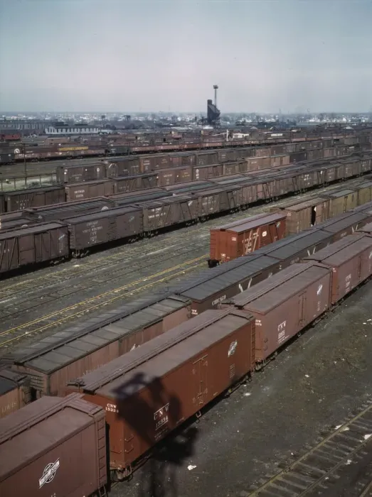 Framed Print : General view of part of the Proviso yard of the Chicago and North Western railroad, Chicago, 1943. Creator: Jack Delano Framed Print : General view of part of the Proviso yard of the Chicago and North Western railroad, Chicago, 1943. Creator: Jack Delano