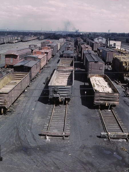 General view of part of the rip tracks at C & NW RRs Proviso yard, Chicago, Ill. 1943. Creator: Jack Delano
