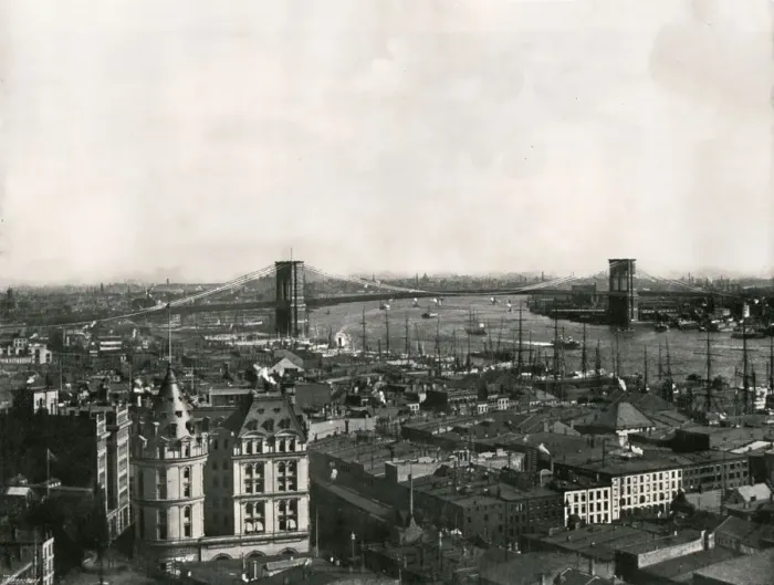 Framed Print : General view showing the Brooklyn Bridge, New York, USA, 1895. Creator: Unknown