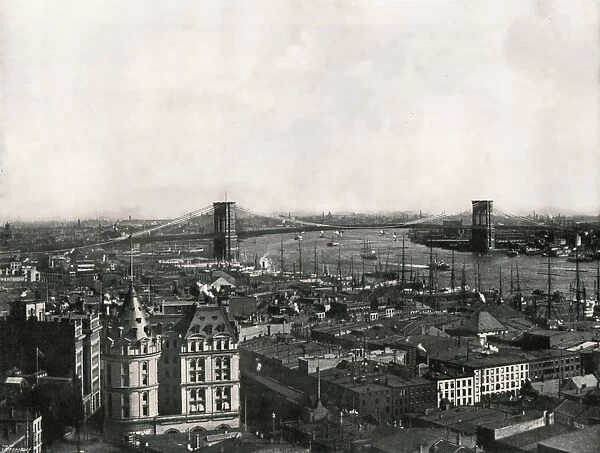 General view showing the Brooklyn Bridge, New York, USA, 1895. Creator: Unknown
