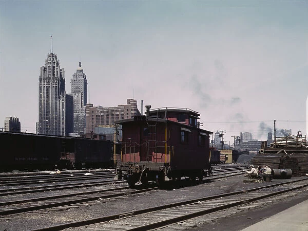 General view of part of the south Water street freight... Illinois Central Railroad, Chicago, 1943. Creator: Jack Delano