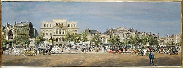 General view of theatres on Boulevard du Temple in 1862. Creator: Adolphe Martial Potemont